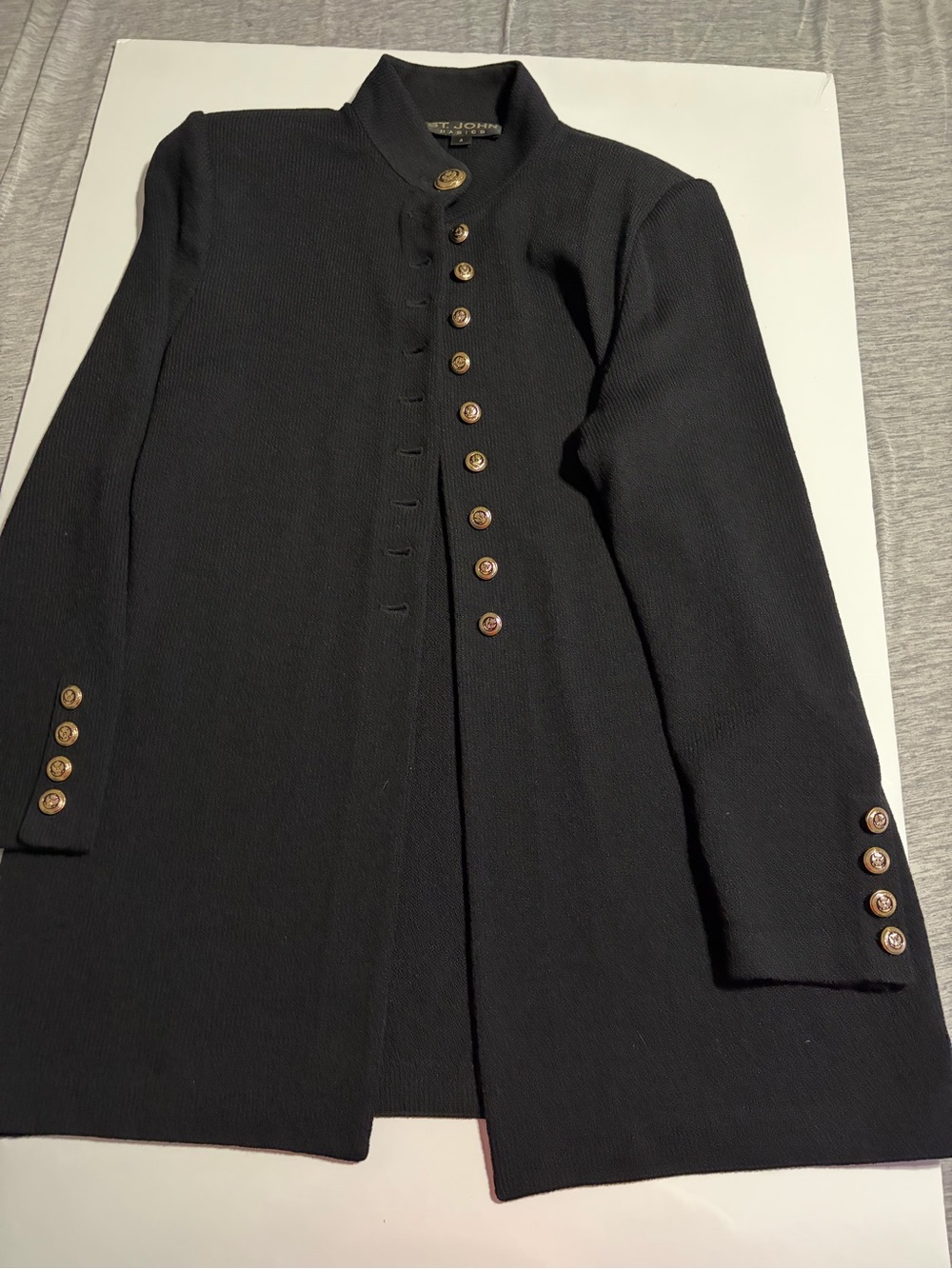 St. John Black Long-Sleeve Military-Style Knit Dress Jacket